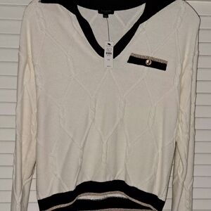 Talbots V-Neck Sweater in Cream and Black